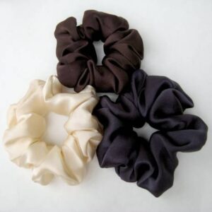 Elastic bands for hair from natural silk, on a white background